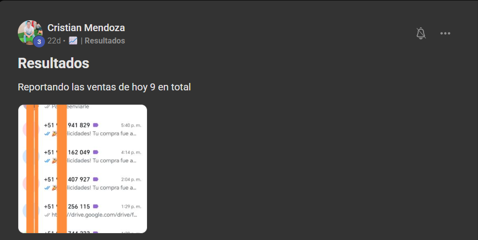 Cristian Mendoza — 9 ventas reportadas