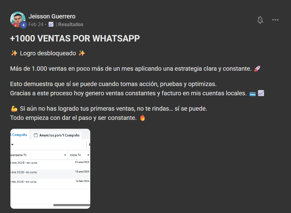Jeisson Guerrero — +1000 ventas por WhatsApp