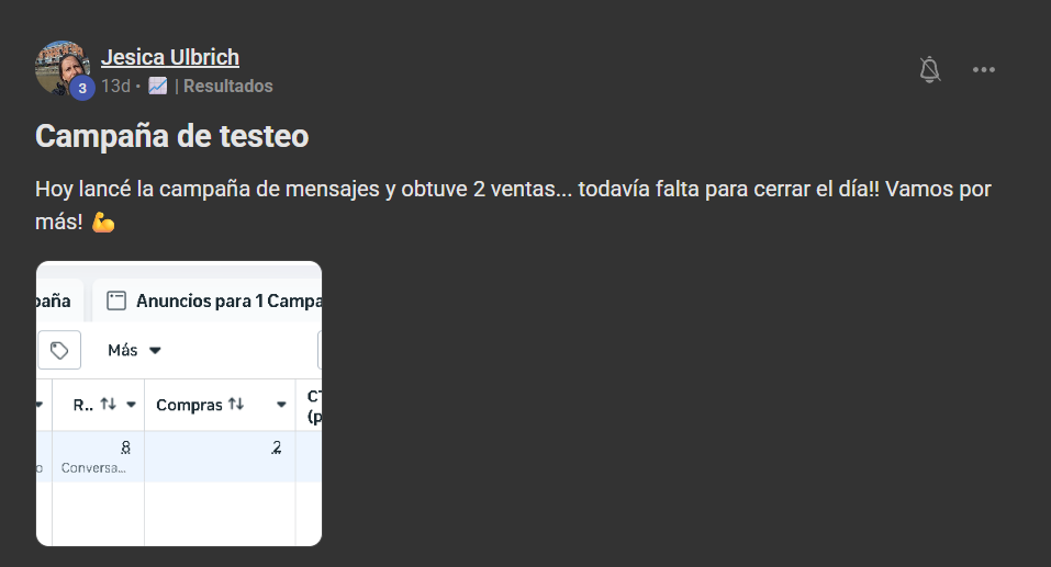 Jésica Ulbrich — 2 ventas en campaña de testeo